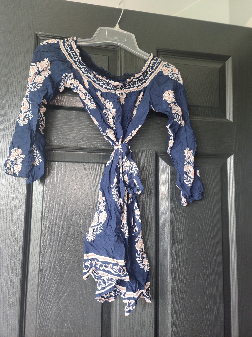 Navy Floral Tie-Front Blouse